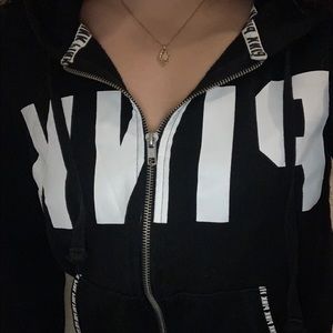 PINK black zip up sweater <33